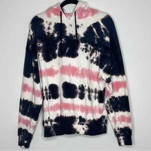 Tie-Dye Hooded Sweater - Pink, Black, and White